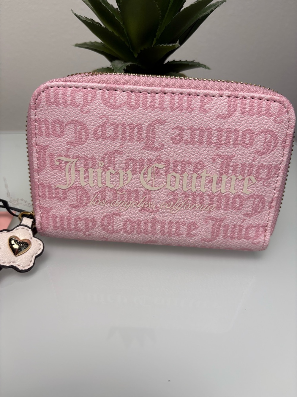 🩷 NWT Juicy Couture Pink Double Zip Wallet | Floral Charm | Y2K Coquette